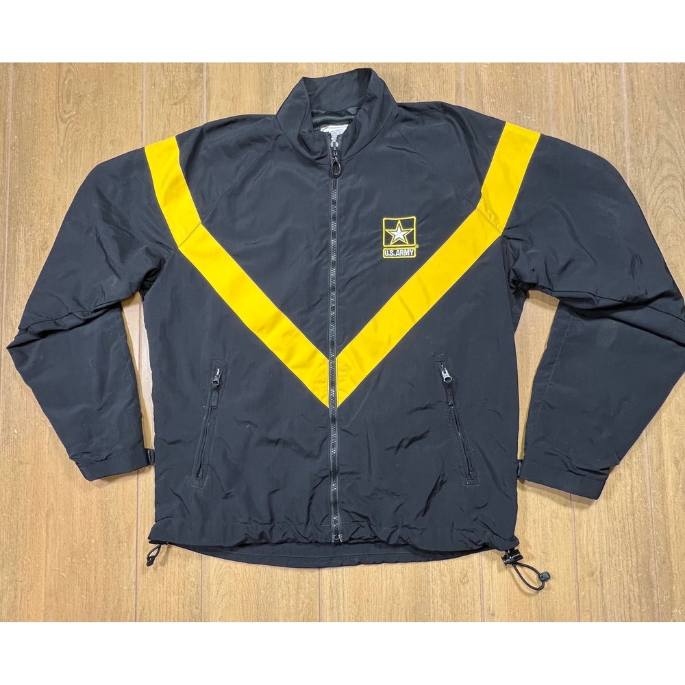 US Army APFU Physical Fitness Uniform Jacket Black Yellow Nylon‎ Windbreaker S
